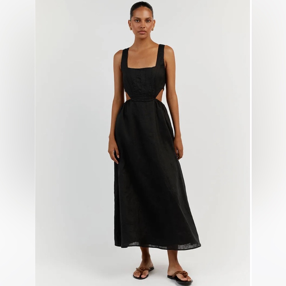 Brand New, never worn DISSH JOEY BLACK LINEN CORSET MIDI DRESS - US 2 / BLACK